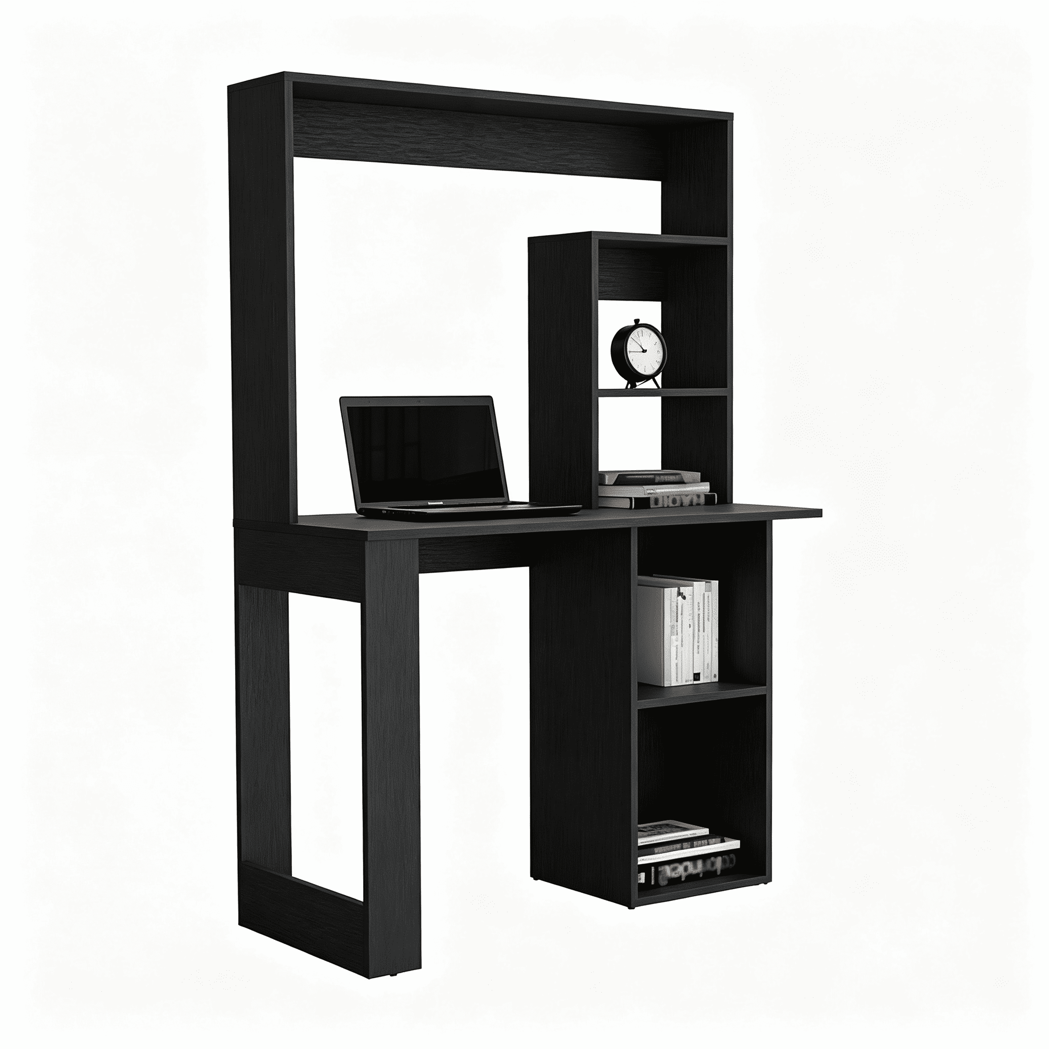 Asteroutdoor Writing Computer Desk with Storage Shelves and Hutch, Black, 38.8 in W x 17.7 in D Work Surface, 5 Shelves, for Home Office