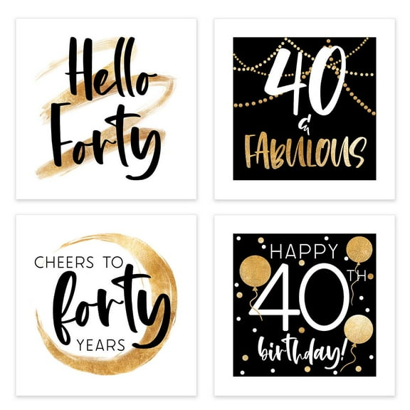 40th Birthday Party Napkins / 48 Napkins / Four Black And Faux Gold Designs / Surprise Fortieth Birthday Party Supplies / Made In The USA