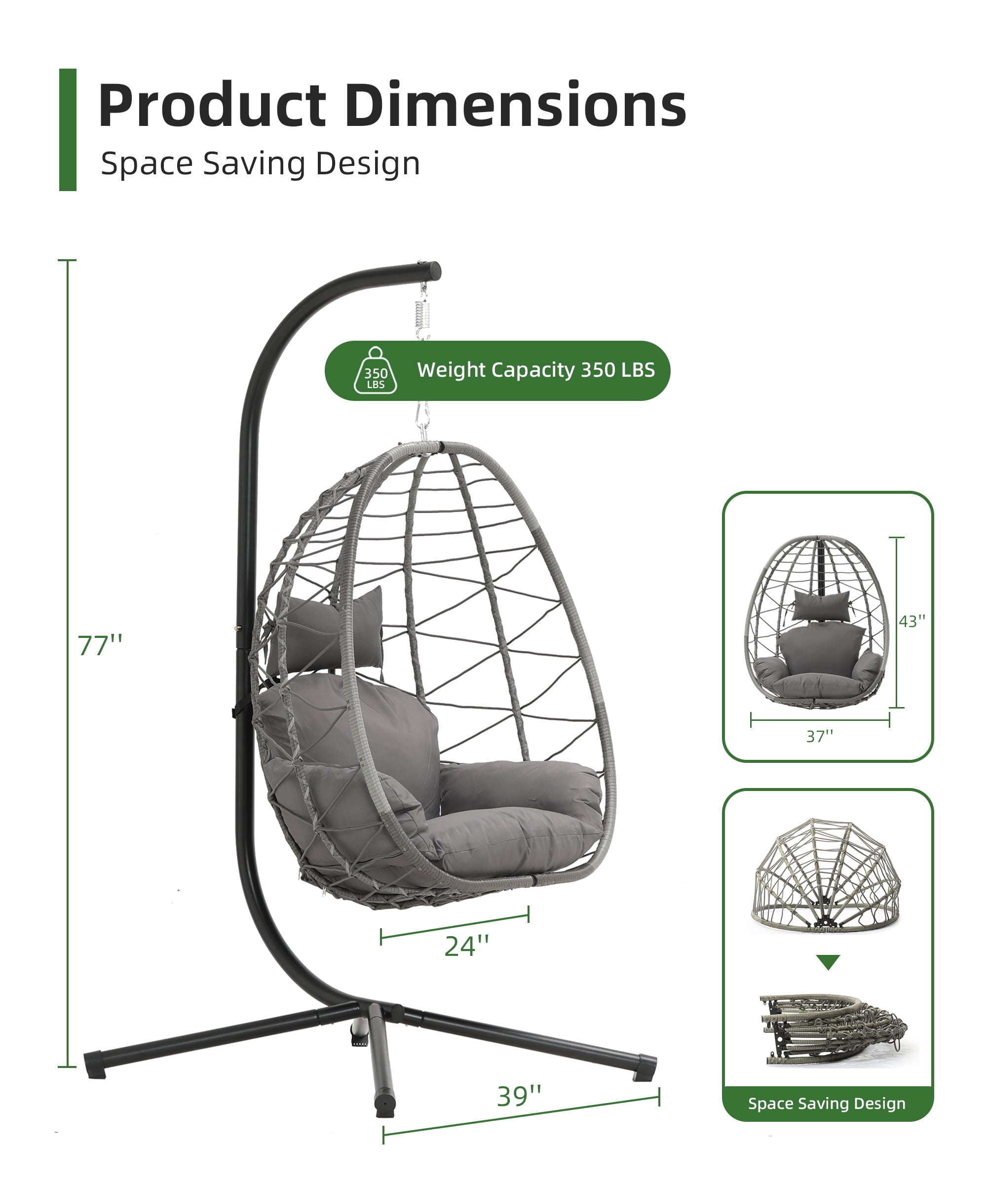 Bifanuo Swing chair clearance indoor Home Outdoor Egg Swing Chair, Patio Hanging Wicker basket stand with Soft Cushion UV Resistant 350LBS Capacity for Patio Backyard