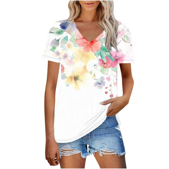 Women Casual Tops Summer Womens T Shirts Loose Fit Pack Letter Print Tee