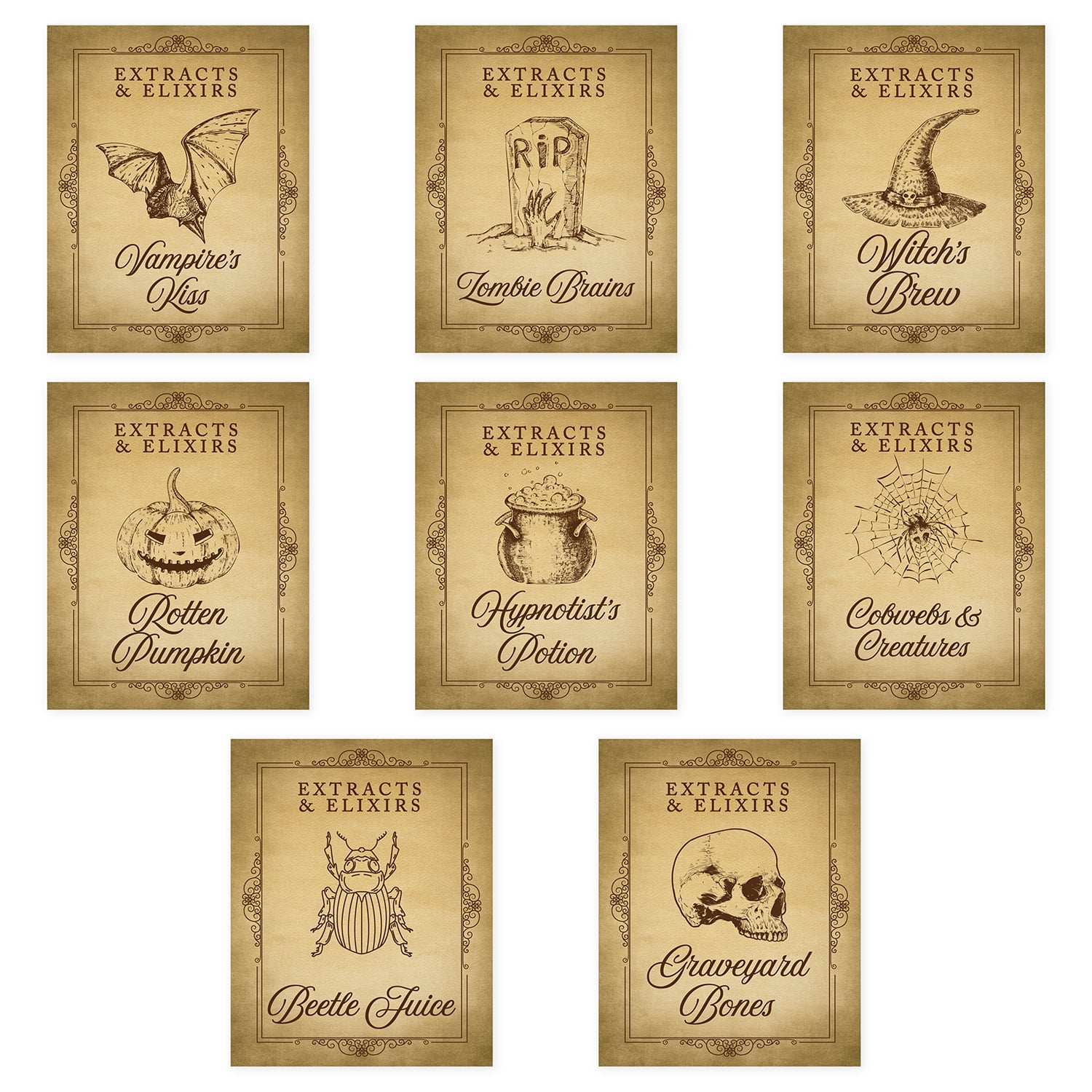 Andaz Press 16 Pk Vintage Halloween Wine Bottle Labels Potion Bottles Halloween Decor Apothecary Halloween Decor