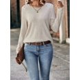 thumbnail image 2 of Womens Casual Crew Neck Shirt Lace Patchwork Blouses Pullover Sweaters Solid Color Long Sleeve Tunic Tops  XL, 2 of 5