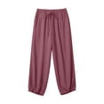thumbnail image 4 of UAMVSH Women's Plus Size Linen Pants with Pockets Comfy Drawstring Elastic Waist Pants Breathable Casual Pleated Wide Leg Trousers, 4 of 6