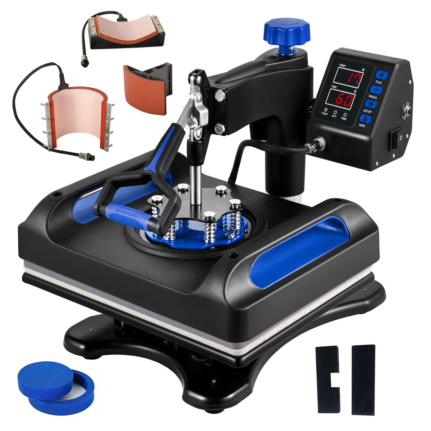 Multifunctional Heat Press Machine 38X38CM 5 in 1, 15" x 15" Heating Press Sublimation Machine 360° Rotation Swing Away T-Shirt Printing Machine for DIY T-Shirts Cap Mugs