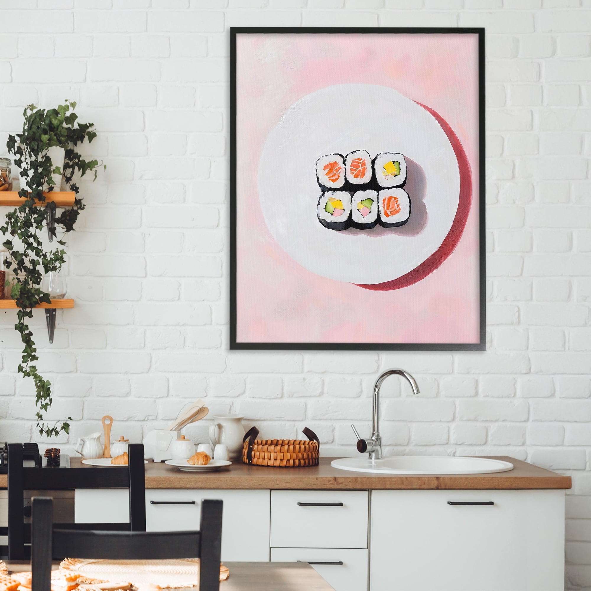 Stupell Industries Sushi Rolls on Plate Black Framed Giclee Art, design by The Prints Vibe