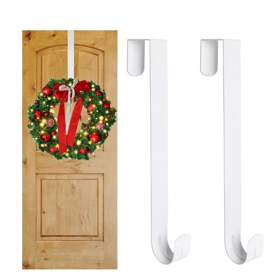 iHomeGarden 12" Over Door Wreath Hanger - Large Metal Hook for Christmas Decor, Front Door Hanging Hooks (Ornament/Clothes, 2 Pack), White (Ornament/Clothes, 2 Pack)