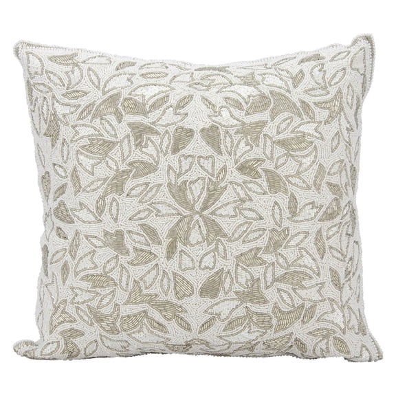 Nourison Couture Luster Beaded Vines Silver Throw Pillow