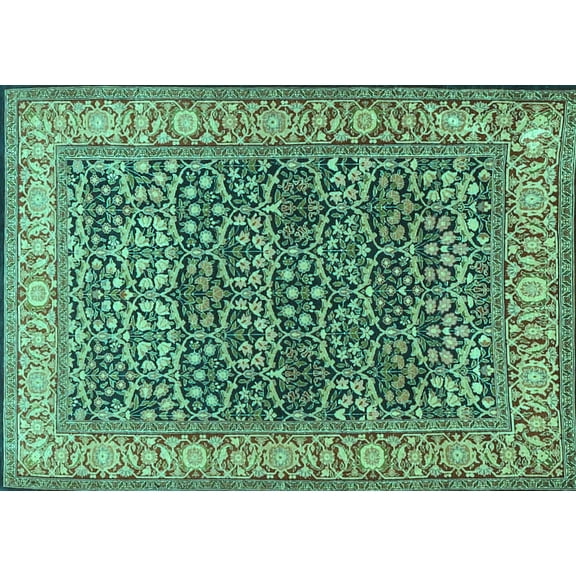 Ahgly Company Machine Washable Indoor Rectangle Persian Turquoise Blue Traditional Area Rugs, 5' x 7'