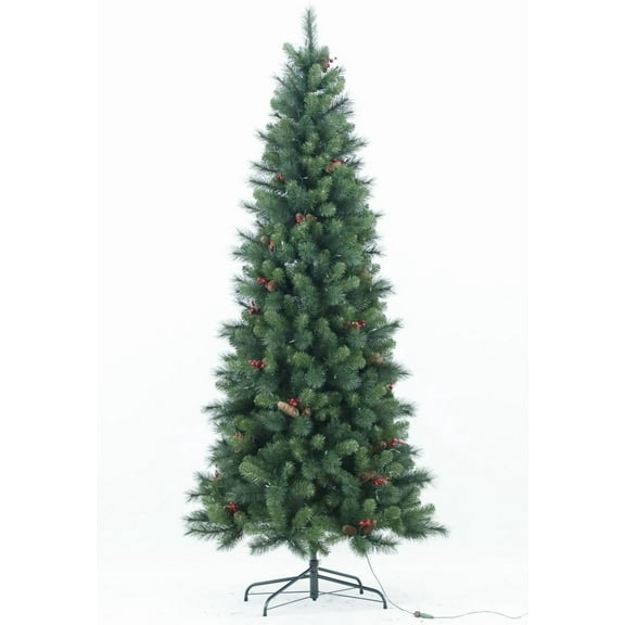 Senfot 7FT Pre-Lit Christmas Tree with 500 LED Lights, PE & PVC Hinged Xmas Tree with Metal Stand, Easy Assembly, Ideal Christmas Decor for Home, Office & Porch