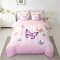 thumbnail image 2 of Homewish Purple Butterfly Child Bedding Comforter Set 7 Pieces, Romantic Flower Floral Full Bedding Set, Teens Kids Girls Women Reversible Fitted Sheet Flat Sheet, Ultra Soft Bedroom Decor, 2 of 7