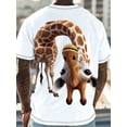 thumbnail image 2 of Men's 3D Digital Print Giraffe Pattern T-Shirt - Casual Crew Neck Short Sleeve T-Shirt, Lightweight and Breathable, Perfect for Summer, Perfect for Casual Wear,  Brown and Blue Spotted Top, 2 of 6