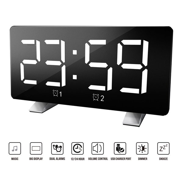 MesaSe Digital Alarm Clock for Bedrooms Ultra-Clear Large Number Bedside Clock Adjustable Brightness 12/24Hr Home Compact Desk Clock