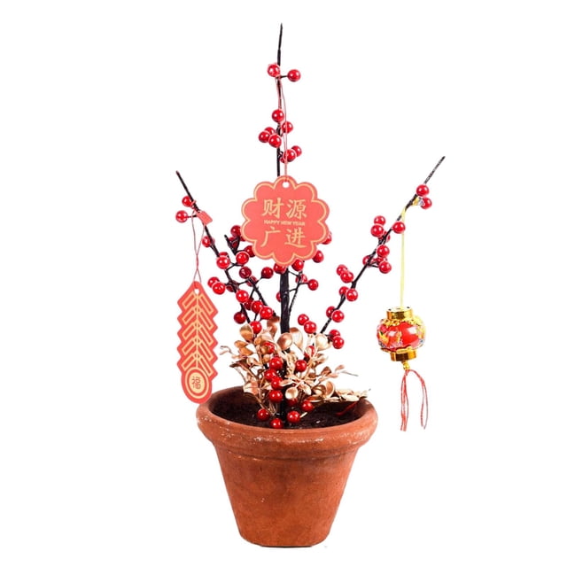 Adornos de Año Nuevo Chino, Bonsái de Escritorio Festivo, Centro de Mesa para el Festival de Primavera bote rojo
