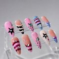 thumbnail image 5 of 24Pcs French Tips Press on Nails Long Almond Fake Nails 3D Star Colorful Strip Black Polka Dots False Nails Goth with Metal Rhinestone Design Glossy Glue on Nail Full Cover Acrylic Nail For Women, 5 of 7