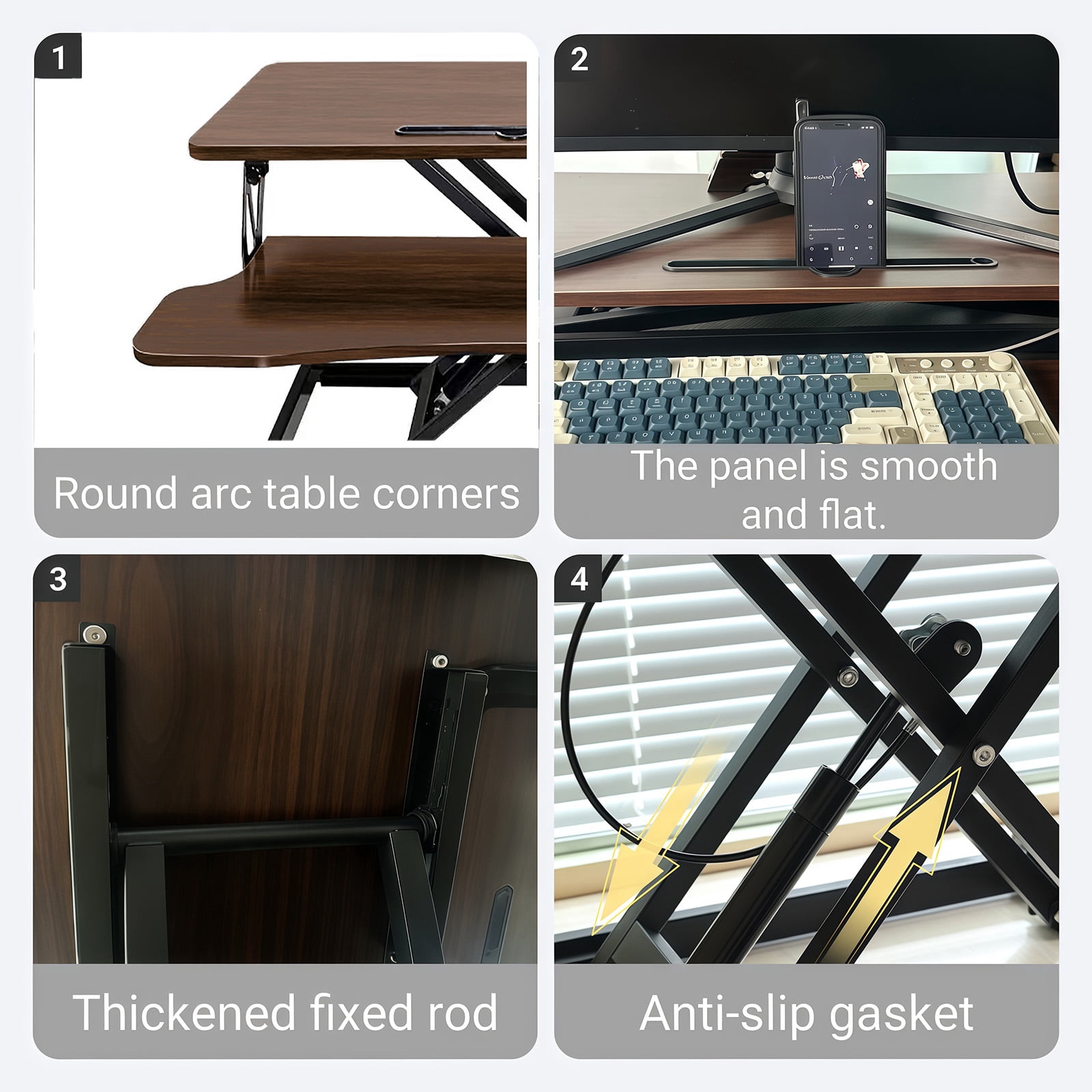 Standing Desk Converter, 32 Inch Standing Desk Adjustable Height for Table Tops and Home Office, Desk Riser Computer Workstation with Wide Keyboard Tray 2-Tier Desktop, Walnut Color