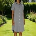 thumbnail image 2 of BXINGOHAI Women Dresses Summer Casual Short Sleeve Button Down Shirt Dresses Beach Cover Up with Pockets Gray XL, 2 of 6