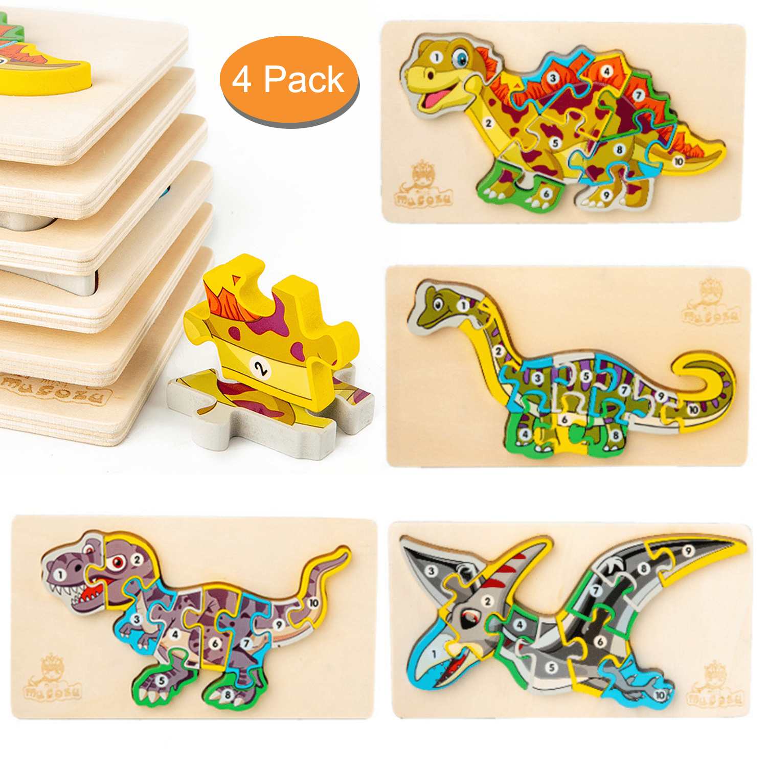 Wooden Puzzles for Toddlers 4 Pack Wooden Jigsaw Puzzles for Toddlers Animal Puzzles Educational Toys for Kids Boys Girls