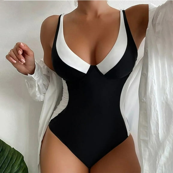 Homenesgenics Swim Suits for Women 2026 Tankini Bikini Two Piece Woman Sexy And Fashionable Beach Swimsuit With Printed Summer Swimsuit Black L