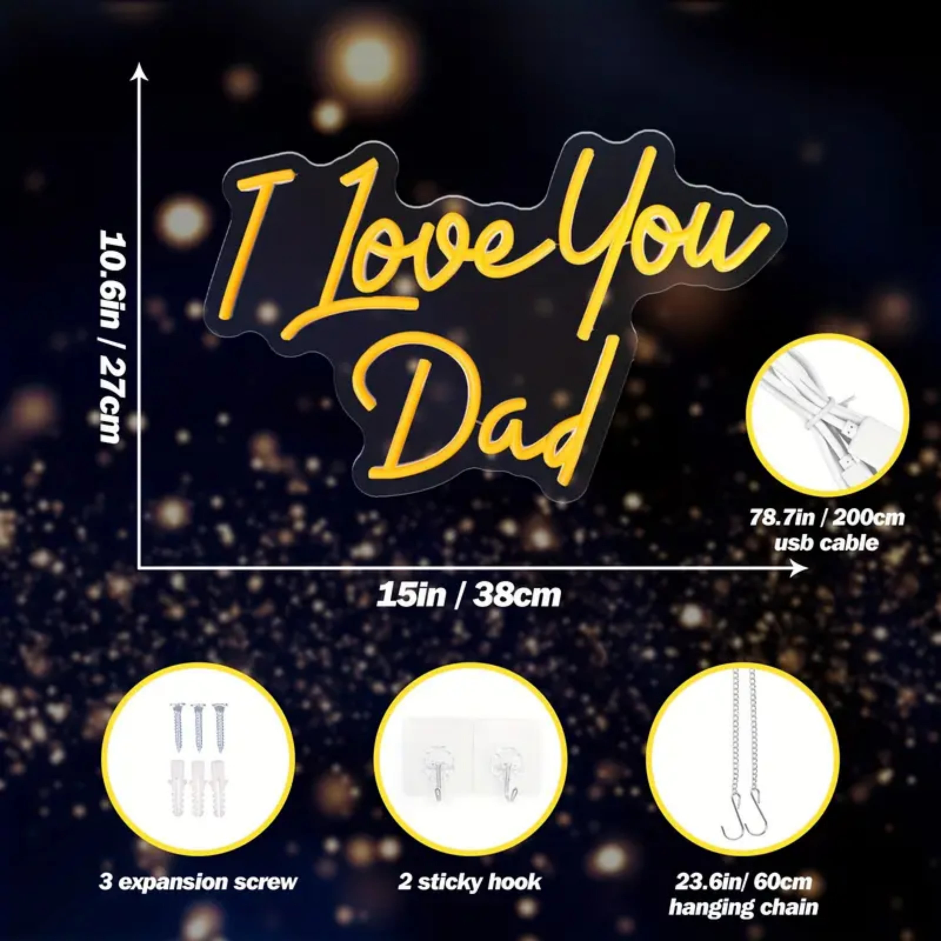 UPONRAY I Love You Dad Neon Signs, 15"*10.6" Dimmable & USB-Powered LED Neon Light, Stylish Wall Decor as gifts for Father's Day, Father's Birthday