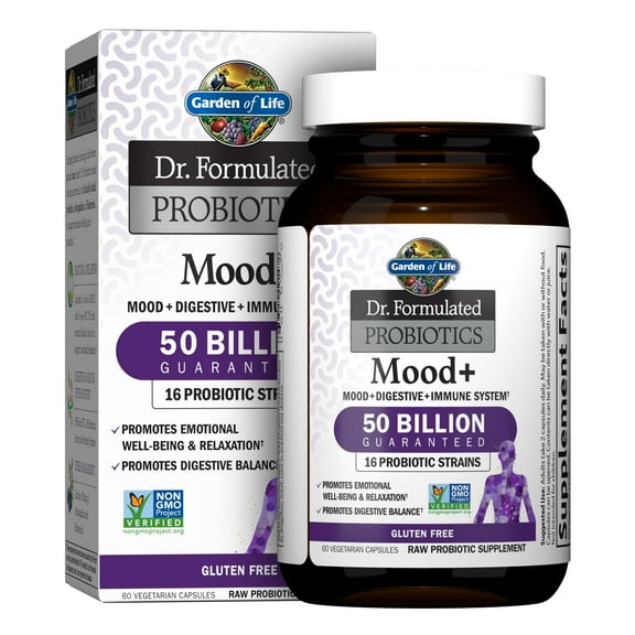 Garden of Life Dr. Formulated Probiotics Mood  Acidophilus Probiotic Supplement - Promotes Relaxation and Digestive Balance - Ashwagandha for Stress Management - 60 Vegeterian Capsules