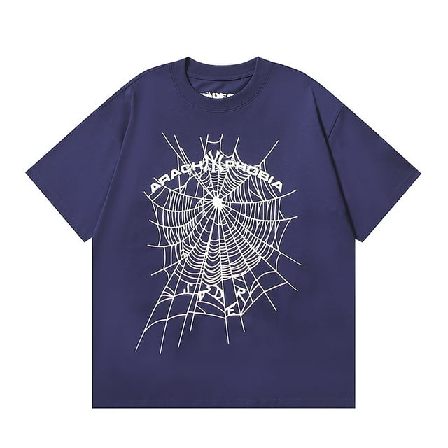 Sp5der 555 Young Thub camiseta estrella mismo estilo impreso camiseta de manga corta de alta calidad para hombres y mujeres primavera014 Azul Tibetano