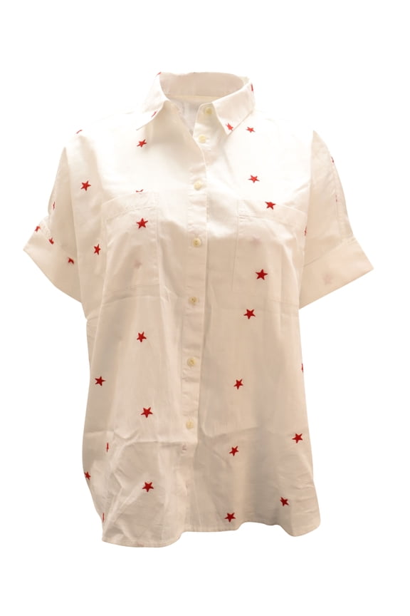 Pre-Owned Madewell Embroidered Short-sleeve Shirt in White Cotton