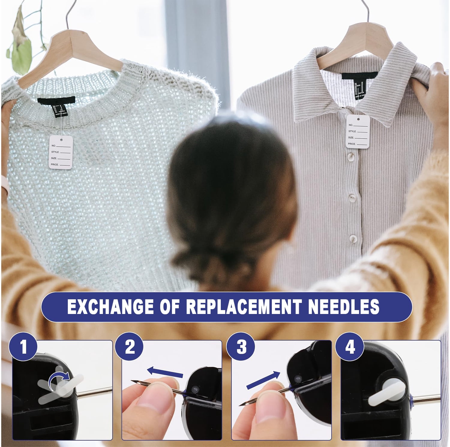 SPOKKI Price Label Gun for Clothing, Hats, Socks with 3000 Paddle Threads and 5 Replacement Needles (5cm)