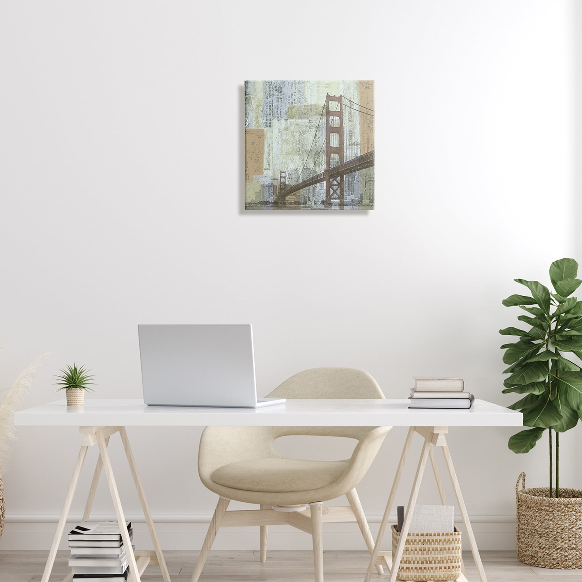 Stupell Industries Tall Water Bridge Abstract Blocked Metropolis City Modern Painting Gallery-Wrapped Canvas Print Wall Art, 17 x 17, Design by Katrina Craven