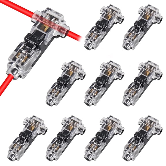 10 Pack Low Voltage T Type Wire Connectors,Quick No Soldering Connectors,1 Pin No Wire Stripping Required,Wire Splice for Vehicle Audio Video LED Lighting Automotive Uses for 22-20 AWG Wires(T1)