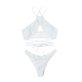 thumbnail image 5 of UTSJKR Women's Summer Bikini Set Ribbed Criss Cross Halter Bikini Swimsuit Fashion Beach Bathing Swimsuit White L, 5 of 5