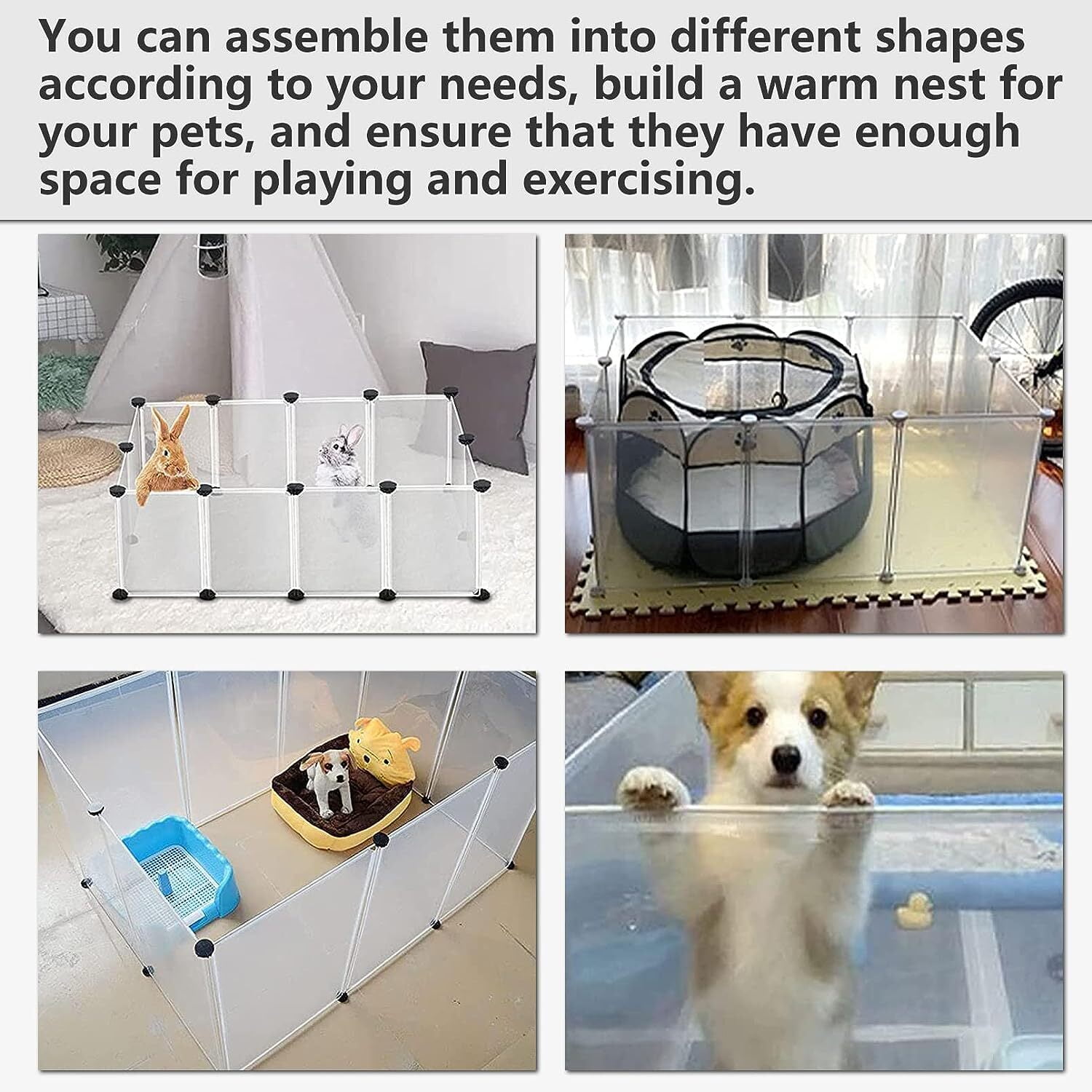 Pet Playpen Portable Small Animals Playpen, Pet Fence Yard Fence for Guinea Pigs, Bunny, Ferrets, Mice, Hamsters, Hedgehogs, Puppies, Turtles, 14 X 14 Inch, Translucent, 12 Panels