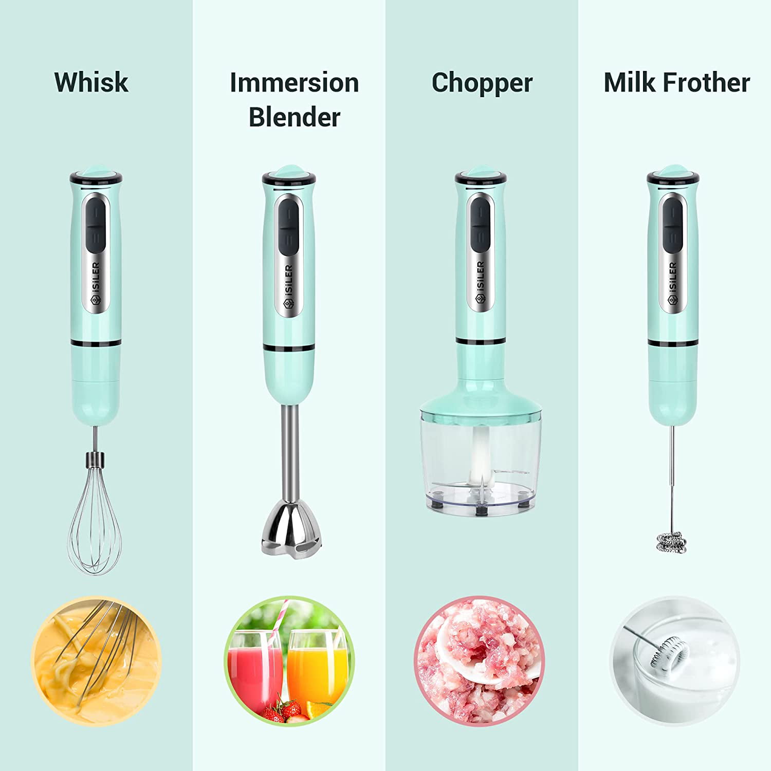Aifeel Immersion Hand Blender, Set with 500ML Food Processor, Ice Crusher.  600ML Measuring Cup, SUS blending attachment and Wire Whisk - Blue
