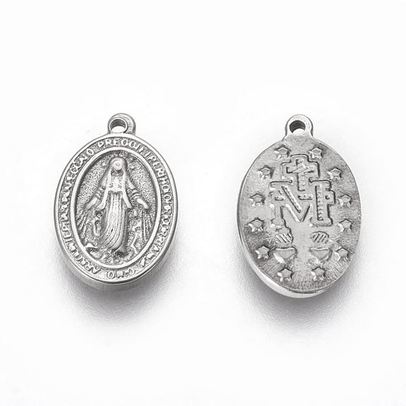 Non-Tarnish 304 Stainless Steel Religon Charms Oval with Virgin Mary Stainless Steel color 13x8.5x1.6~1.8mm Hole: 0.8mm