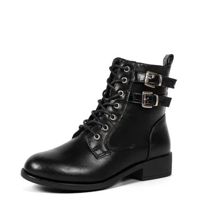

Women‘s Ankle Boots And Booties Buckle Decor Zip Side Lace-up Combat Boots Martin Boots