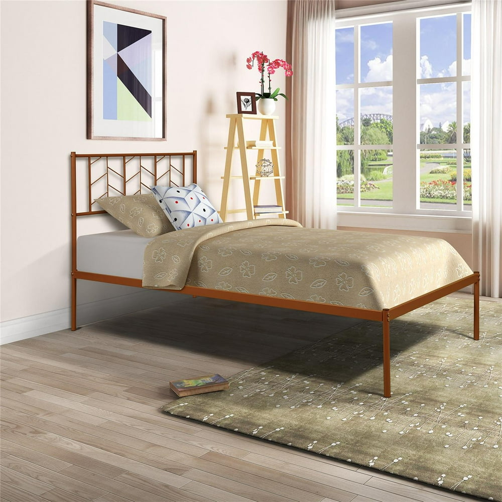 Twin Size Metal Bed Frame with Headboard, Vintage Look kids Bed, No Box
