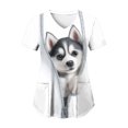 thumbnail image 2 of NIEWTR Women's V Neck Pet Print Scrub Tops Soft Medical Nurse Uniform Shirts with Pockets Casual Work Wear(White,2XL), 2 of 8