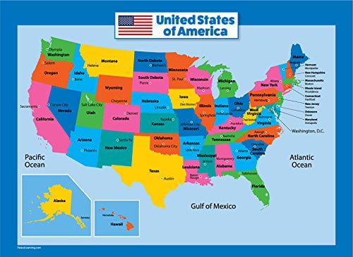 USA Map for Kids Laminated United States Wall Chart Map 18 x 24 