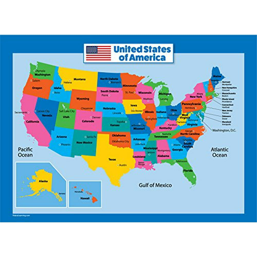 USA Map for Kids Laminated United States Wall Chart Map (18 x 24