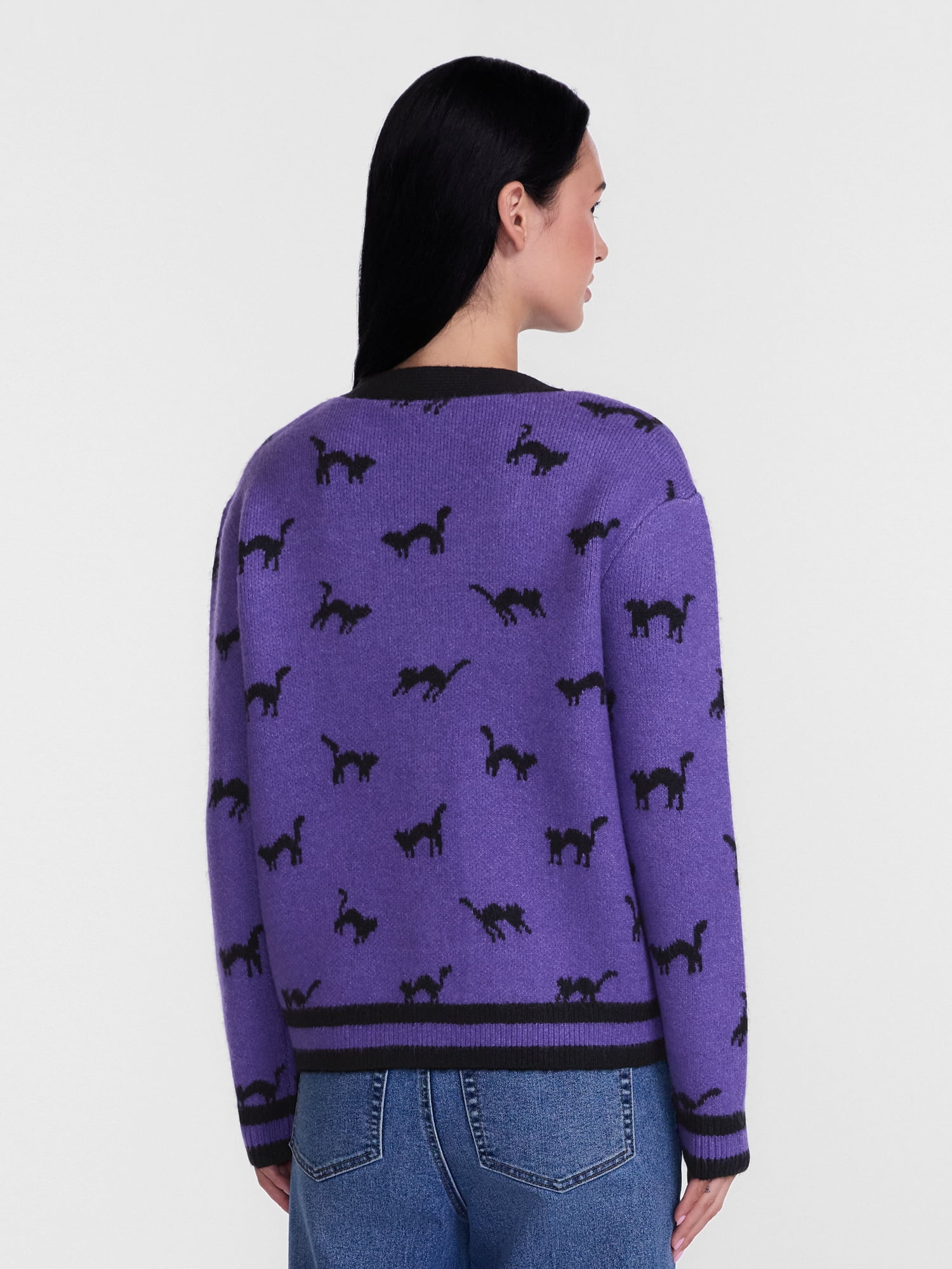 Women's Halloween Black Cat Cardigan Sweater from Way to Celebrate, Sizes S-4X