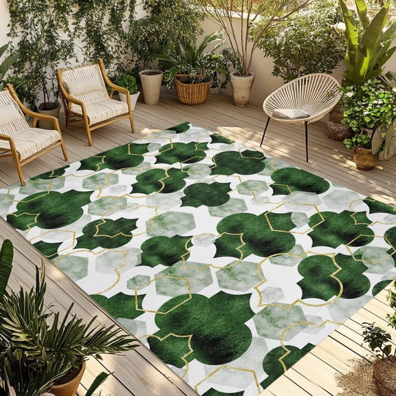 Deep Green Abstract Outdoor Area Rug 4x6ft Decorative Indoor Outdoor Rug Patio Area Rug for Porch, Deck, Balcony, Entryway, Camping & RV