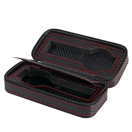 Zippered Watches Box 2-slot Storage Organizer Collection Carbon Fiber Leather Travel Case