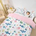 thumbnail image 2 of Castle Fairy Soft Watercolor Undersea Tile Bedding,Shark Turtle Jellyfish White Seamless Print Duvet Cover Full,Blue White,Pink Reversible,3pcs,No Comforter,1 Duvet Cover and 2 Pillowcases, 2 of 6