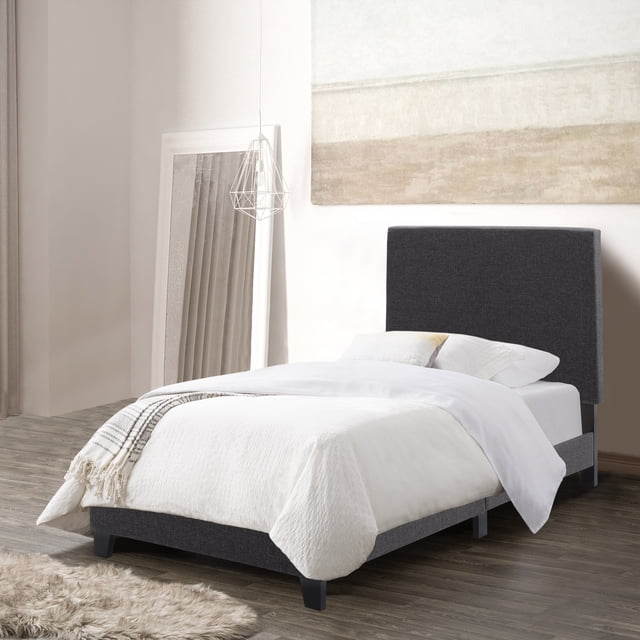 Cadre de lit plateforme CorLiving Juniper pour adulte (1 place), recouvert de tissu, avec tête de lit rembourrée et sommier à lattes, sans sommier tapissier, couleur anthracite