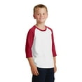 thumbnail image 4 of Port Co Teen Unisex Regular Plain Long Sleeves T-Shirt Wht/Red X-Large, 4 of 6