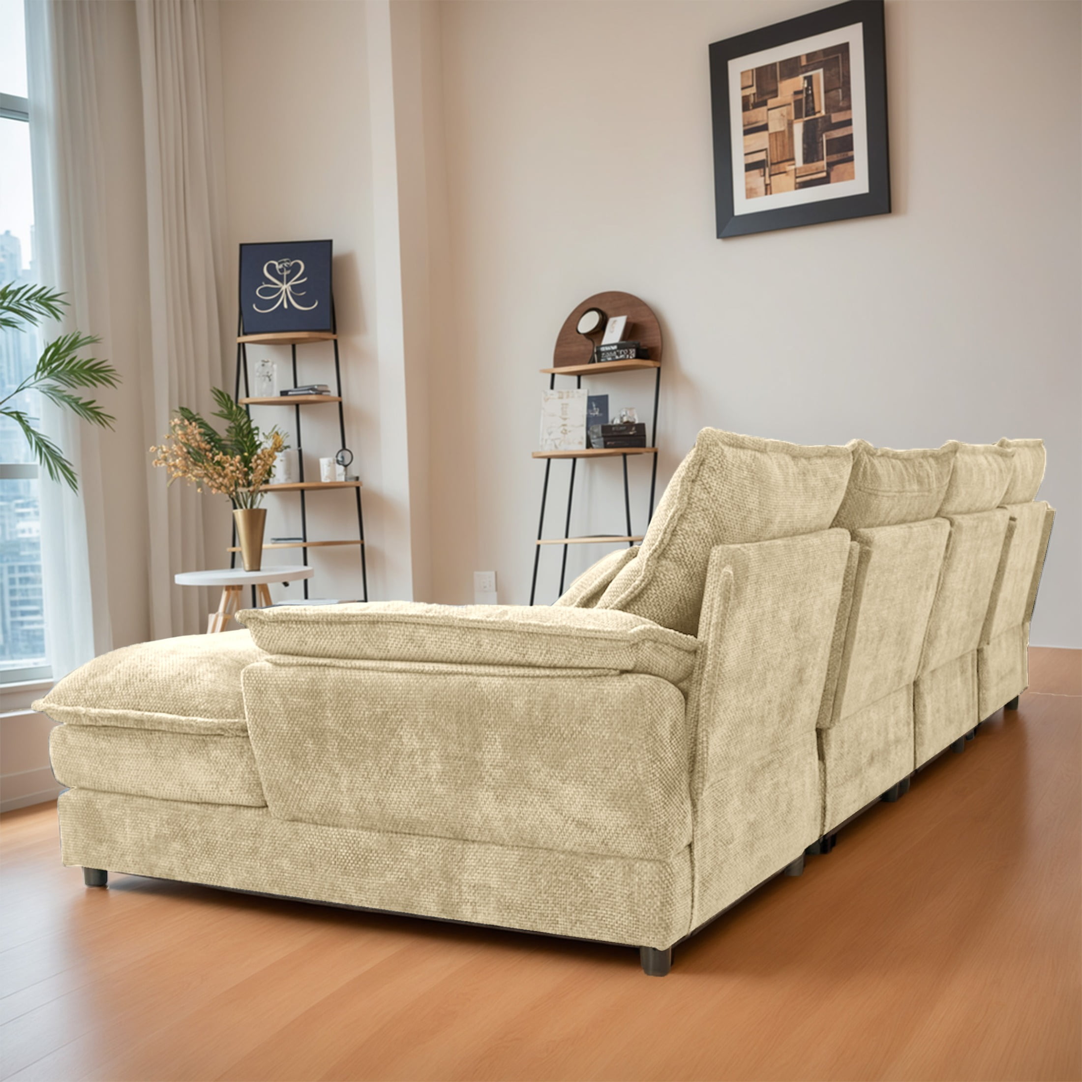 SOULART 110" Cloud Sofa,Khaki U shaped Sectional couches for living room, modular couch with Chaise