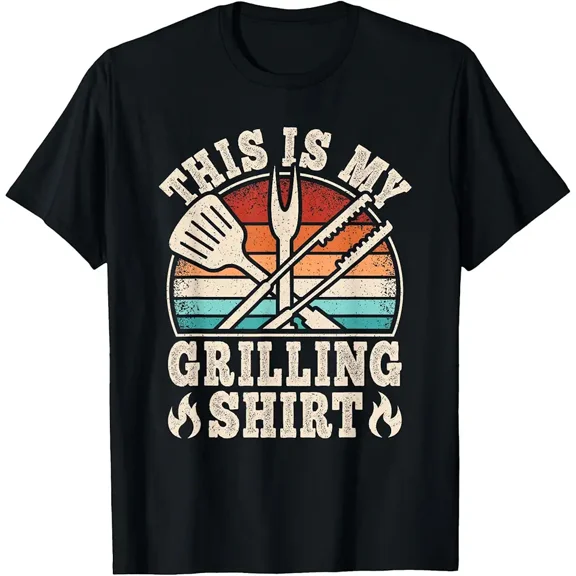 Retro Sunset BBQ Grill Master Spatula Funny Men Graphic T-Shirt