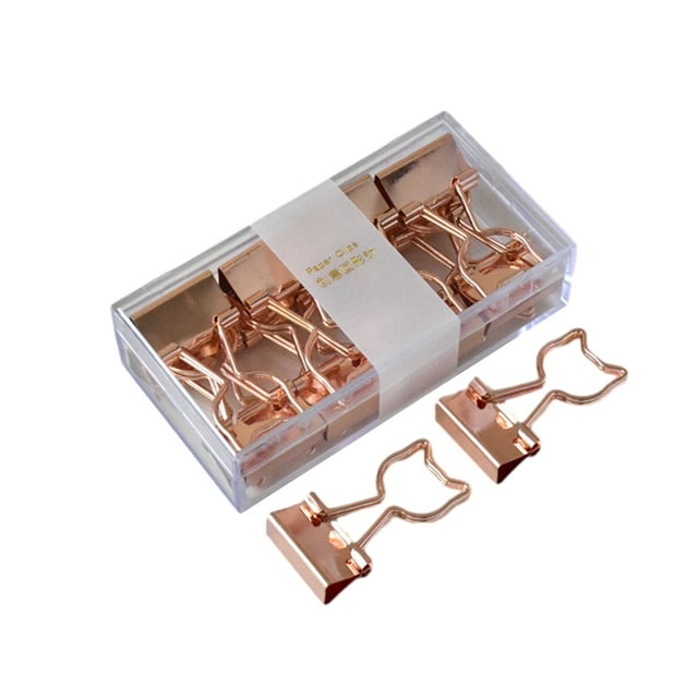 Methold Paquete de 12/lote Manténgase organizado con estos Clip Office Essentials - Clips metálicos para carpetas Elliot Folder Kitty. - Oro Type3 NO3