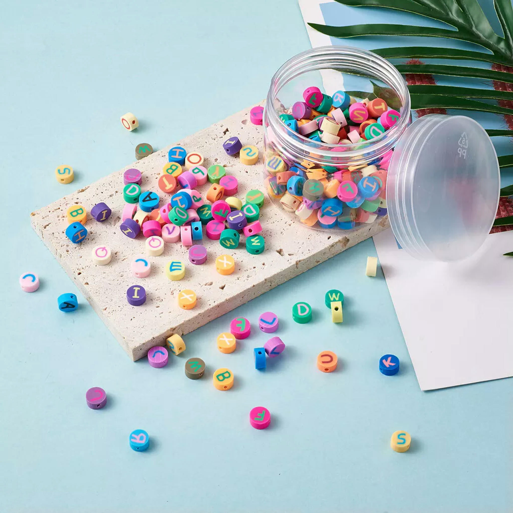 EOEMY 300Pcs 10mm Colorful Flat Round With Letter Handmade Polymer Clay Disc Beads