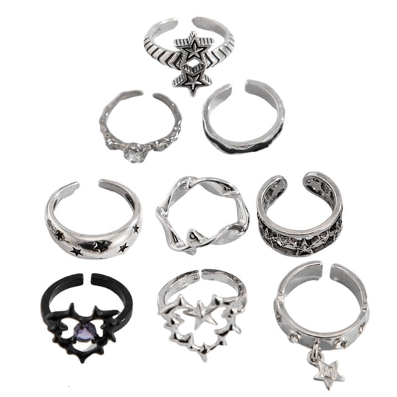 Giaone 9 Pieces Elegant Silver Alloy Rings Set for Men and Women Gothic Theme