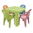 thumbnail image 1 of Mesa Infantil con 4 Sillas de Colores para Niños Plástico Resistente Comer Dibujar Rattan Nube (Verde), 1 of 4